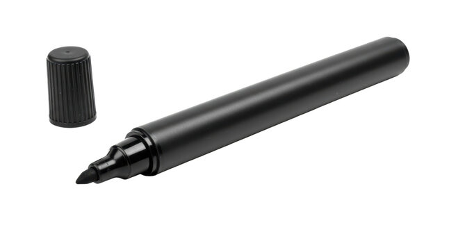 Isolated Black Marker Pen with Cap Off for Writing and Drawing