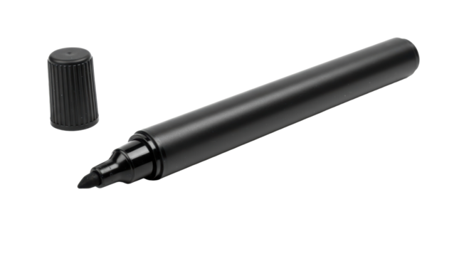 Isolated Black Marker Pen with Cap Off for Writing and Drawing
