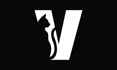Cat and added letter V logo design for your business