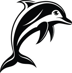Dolphin silhouette, Silhouette of a dolphin isolated on a white background, Black dolphin illustration in a simple design 