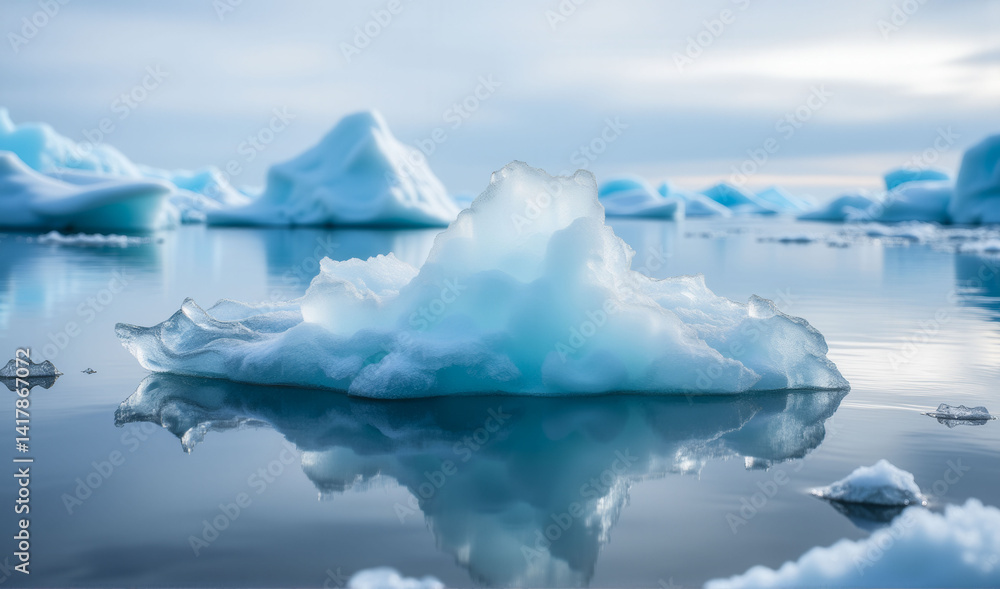 Aufkleber a large ice block is floating in the ocean. the ice is surrounded by water and the sky is cloudy