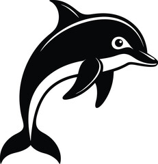 Dolphin silhouette, Silhouette of a dolphin isolated on a white background, Black dolphin illustration in a simple design 