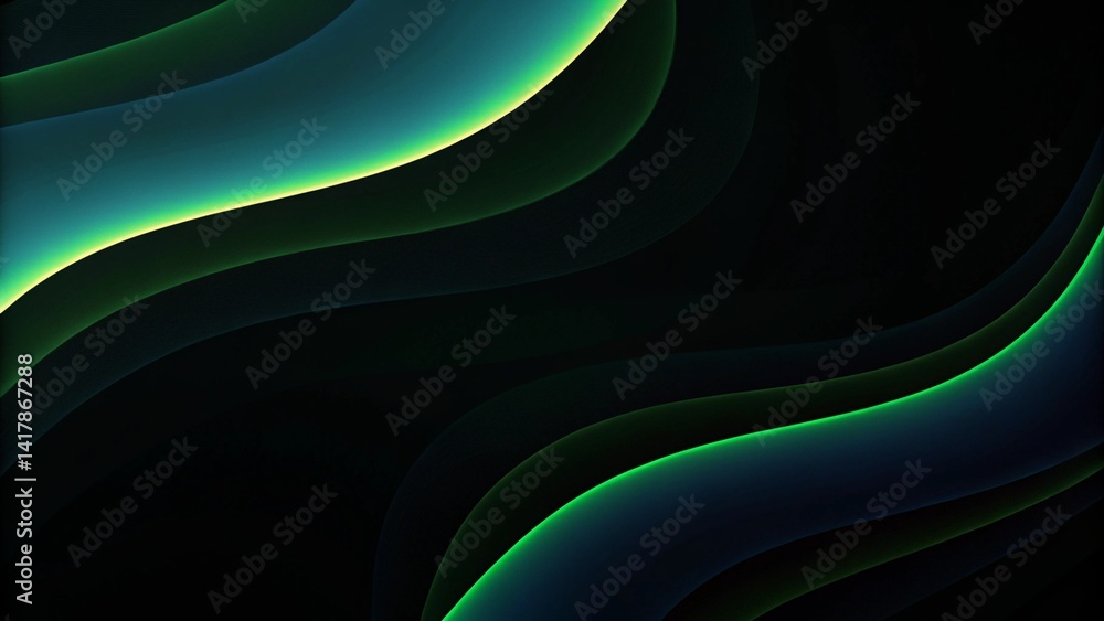 Aufkleber abstract vector wave lines flowing dynamic in blue green colors isolated on black background, futuri