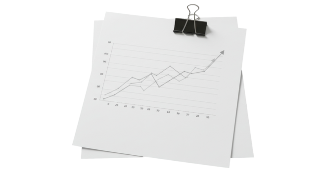 Isolated Business Graph on Paper with Binder Clip
