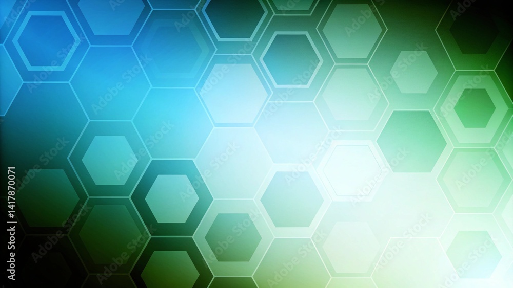 Aufkleber Bright blue and green abstract tech hexagonal geometrical background. banner design, futuristic digital network texture, modern pattern for technology presentation or innovation concept