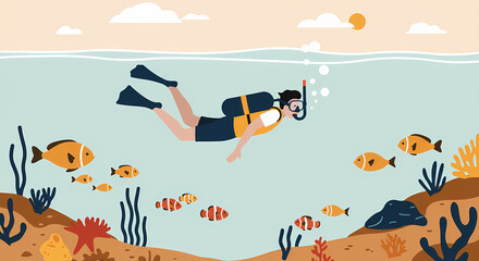 Obraz premium Scuba diver exploring underwater life in vibrant ocean setting 