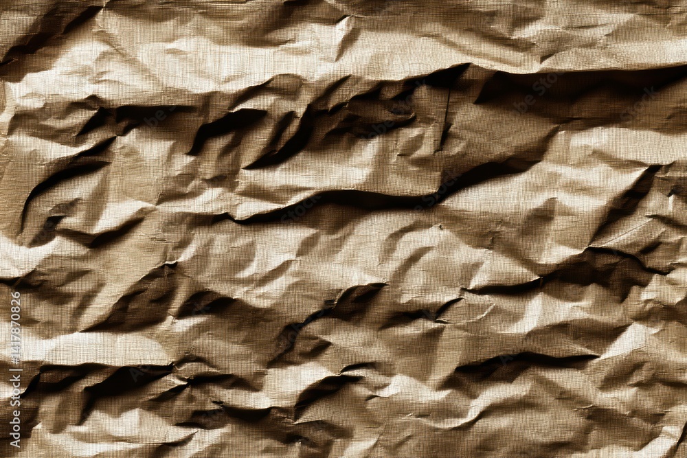 Poster crumpled brown craft paper surface creating captivating shadows for abstract design textures and art