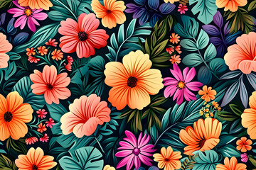 Bold and exotic floral pattern on dark background