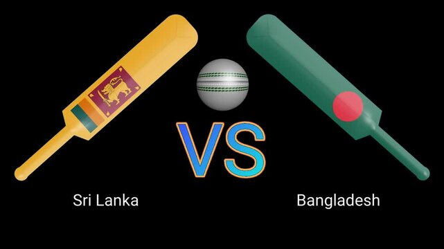 Sri Lanka vs Bangladesh Cricket Match Animation &ndash; Bats and Ball on Black Background