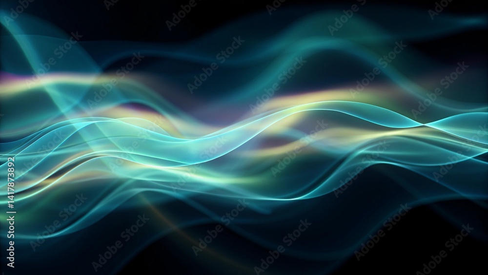 Poster digital blue green glowing wave abstract graphic poster web page ppt background, modern futuristic l