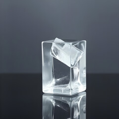 Melting Ice Cube on Glass Surface with Silver Background - Minimalist Ice
