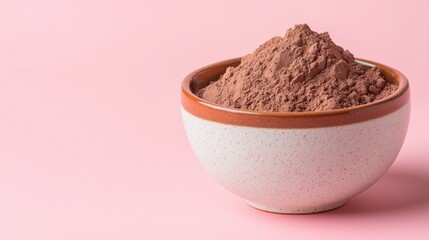 Cocoa Powder in Minimal Ceramic Bowl on Soft Pink Background