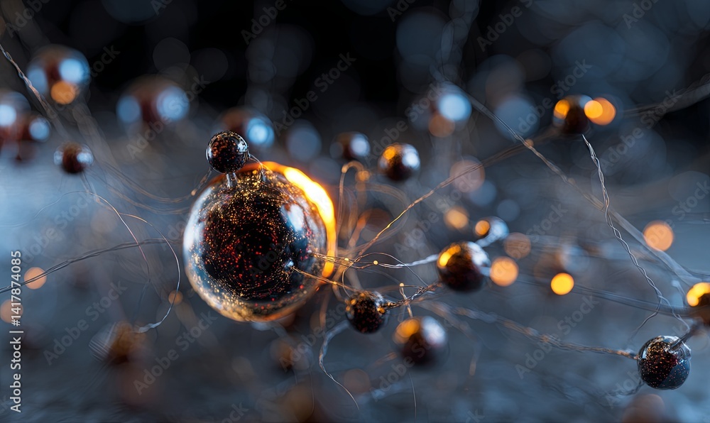 Poster exploration of dark particles and luminous threads in abstract composition