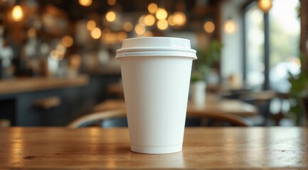 Minimalist white coffee cup with white lid, with soft lighting to highlight its smooth texture. Perfect for branding or marketing mockups