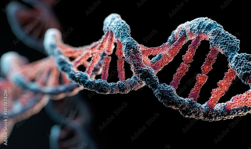 Poster 3d representation of a double helix structure with vibrant details