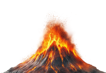 Volcanic eruption displaying lava flow nature scene dramatic view isolated on transparent background