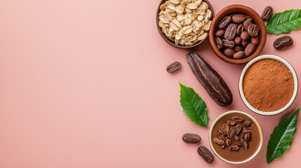 Warm Cocoa Ingredients in Natural Tones on Flat Lay Background