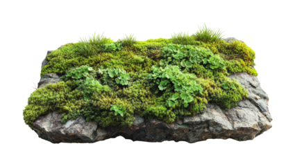 Mossy rock formation nature landscape top view greenery isolated on transparent background