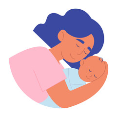 Mother Holding Sleeping Baby Boy in Her Arms Scene