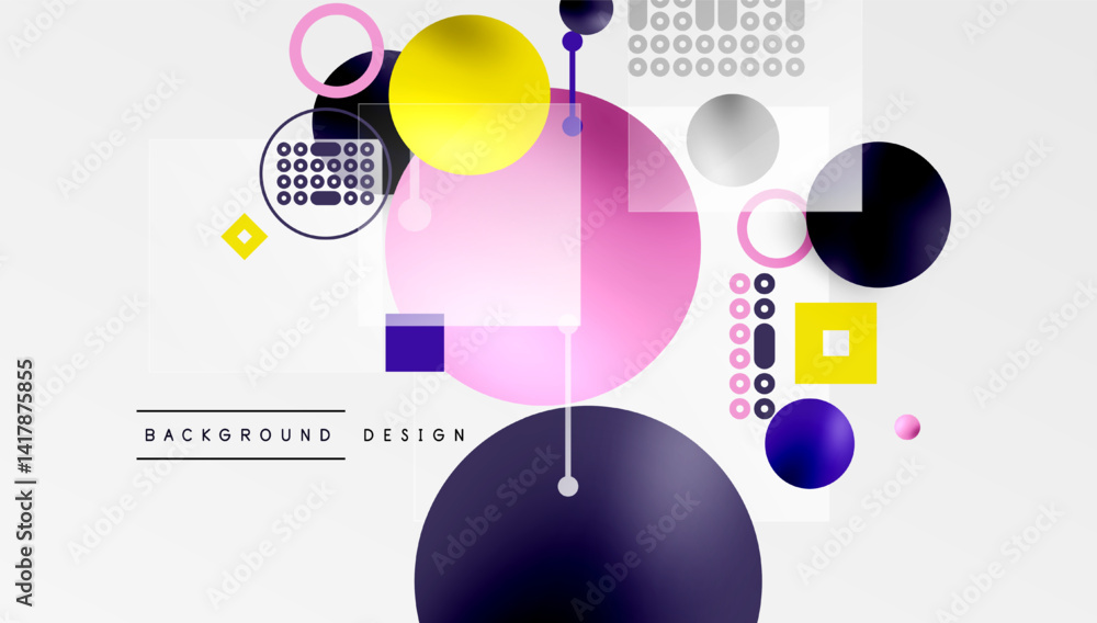 Poster abstract geometric shapes, vibrant colors, modern design. circles, squares, rectangles create dynami