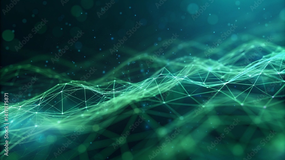 Poster Digital technology banner green blue background, created with futuristic elements, data flow, circuit patterns, abstract light, modern design concept for innovation and connectivity