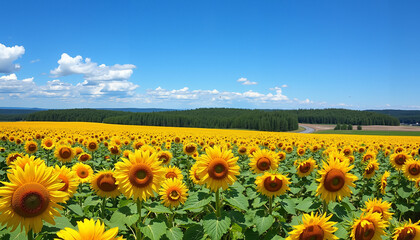 Fototapeta premium sunflower field with blue sky