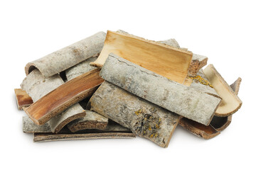 piece of aspen bark isolated on white background.