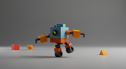 Obraz premium Block Form Robot Alone Balanced In Clean Frame