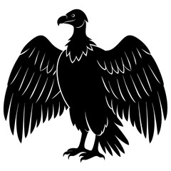 Fototapeta premium vector silhouette of a vulture with wide wings and hunched neck, perched pose, 