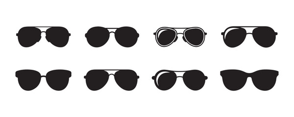 Sunglass silhouette icon set in vector format, isolated on a transparent background