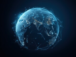 Digital Earth Globe with Blue Network Connections Representing Global Data and Futuristic Technology