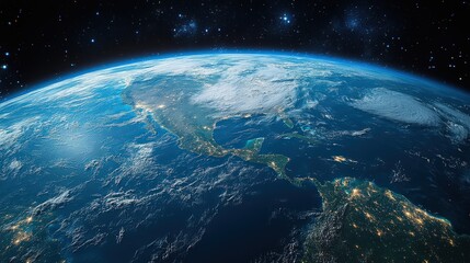 Fototapeta premium Earth view from space with the illuminated landmasses of North and Central America