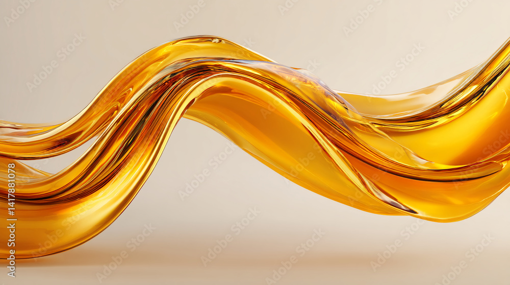 Aufkleber Abstract image of amber liquid flowing in smooth waves, creating elegant curves and a sense of fluidity, suggesting movement and luxury