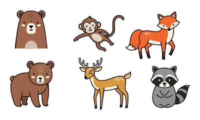Obraz premium Cute Forest Animals Set Illustration