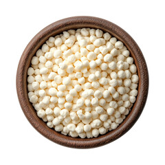 Tapioca pearls preparation in a wooden bowl kitchen food top view isolated on transparent background