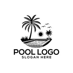 pool silhouette logo vector line art logo design