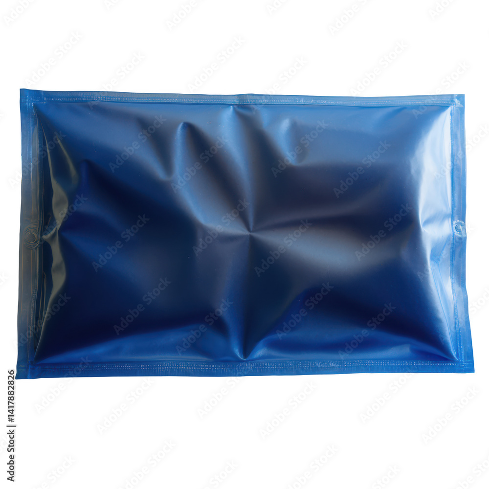 Poster wrinkled blue plastic packaging material creating a textured surface with soft shadows for visual de