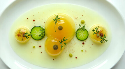 Molecular gastronomy dish with vibrant colors and unique presentation  