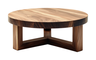Stylish wooden coffee table modern living room furniture top view isolated on transparent background