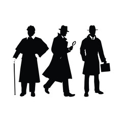 Detective Black Silhouette Man Gun illustration on white background Vol 06