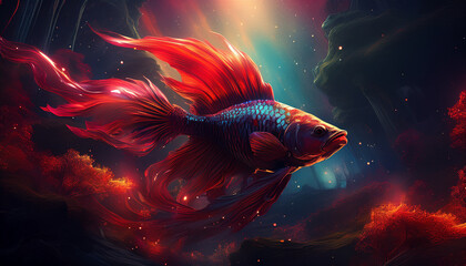 Sci-Fi Digital Artwork of Red Glowing Fish