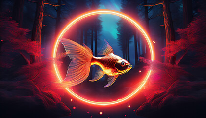 Glowing Futuristic Circle Design with Red Neon