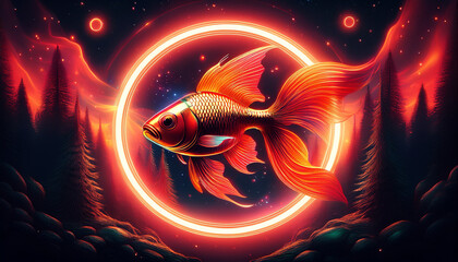 Glowing Fish Abstract Tech Artwork with Digital Symbolism