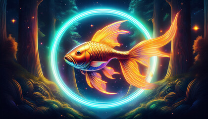 Futuristic Abstract Design with a Fish and Circle
