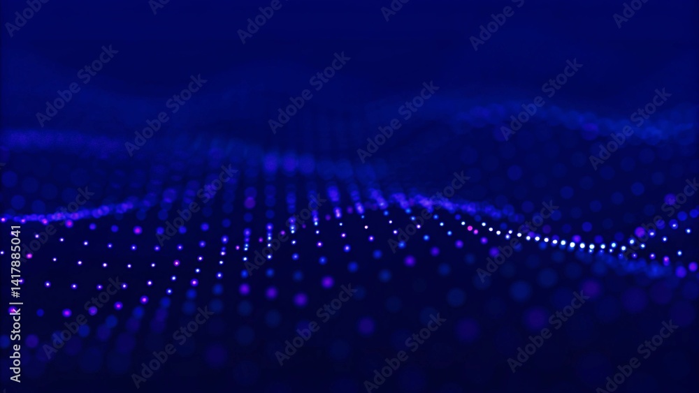 Aufkleber Wave of musical sounds. Abstract background with interweaving of dots and lines. 3D rendering. Futuristic visualization of sound waves and data flow in digital space for music or tech concepts