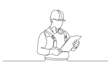Continuous one line art drawing of male civil engineer vector illustration, Male construction worker. Continuous line style. Hand drawn. One line. Vector design. illustration.