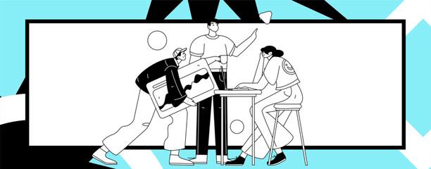 Flat vector illustration of business people operating work scene
