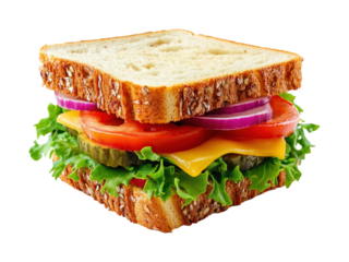 Delicious sandwich layers with fresh ingredients food isolated on transparent background