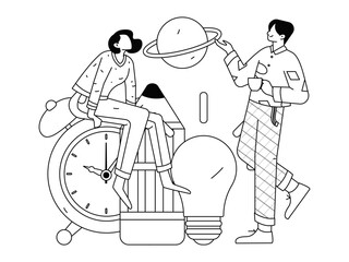 Flat vector illustration of business people operating work scene
