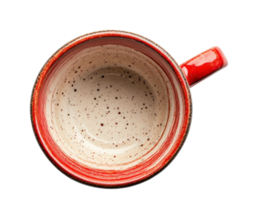 Artisan red mug top view kitchen minimalist aesthetic isolated on transparent background